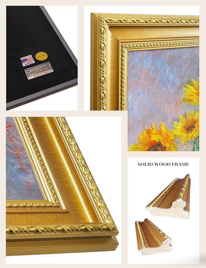DECORARTS - Claude Monet Sunflowers Giclee Print with Gold Solid Wood Frame, Impressionist Large Framed Wall Art, Ready to Hang, Framed Size 28.75x34.75, Made in USA