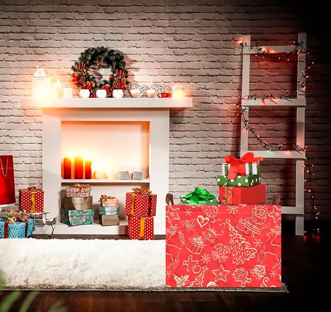CLOCOR Rectangular Storage Basket Empty,Gift Basket,Waterproof Storage Bin with Handles,Room Decor(Red Christmas)