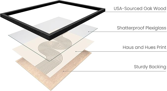 HAUS AND HUES Line Art Mid Century Modern Wall Decor - Boho Prints Wall Art Abstract Geometric Wall Decor Line Art Prints Modern Boho Art Snaking River from Top Left (Black Frame, 24x36)