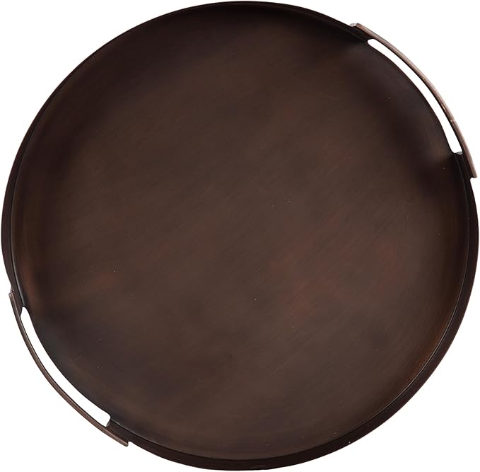 Kate and Laurel Myo Transitional Metal Round Tray; 15 Inch Diameter; Bronze; Modern Glam Circular Decorative Serving Tray with Handles for Use as Living Room Ottoman Table or Entryway Tray Decor