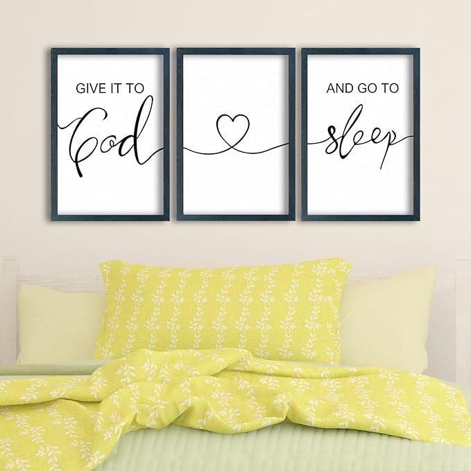 SRSZHIYUE Give It To God And Go to Sleep Set of 3 Wall Decor 16"x11" for Master Bedroom Above Bed Sign Guest Room Decoration (Black)
