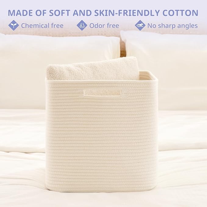 OIAHOMY Storage Cubes, 13 Inch Cube Storage Organizer, Collapsible Storage Bins, Baskets for Organizing, Storage Bins for Shelves-White, 3-PACK