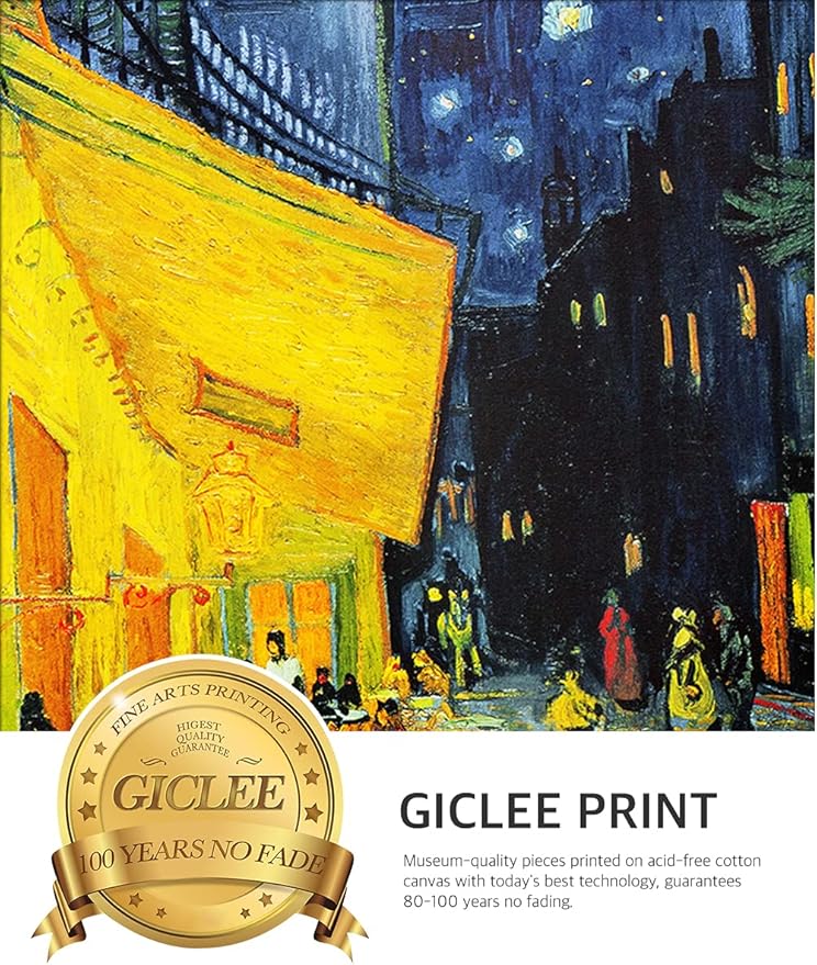 DECORARTS - Cafe Terrace At Night - Vincent Van Gogh Giclee Prints w/Antique Brown Frame for Wall Decor. Picture Size: 16x20, Total Size w/Frame: 19x23