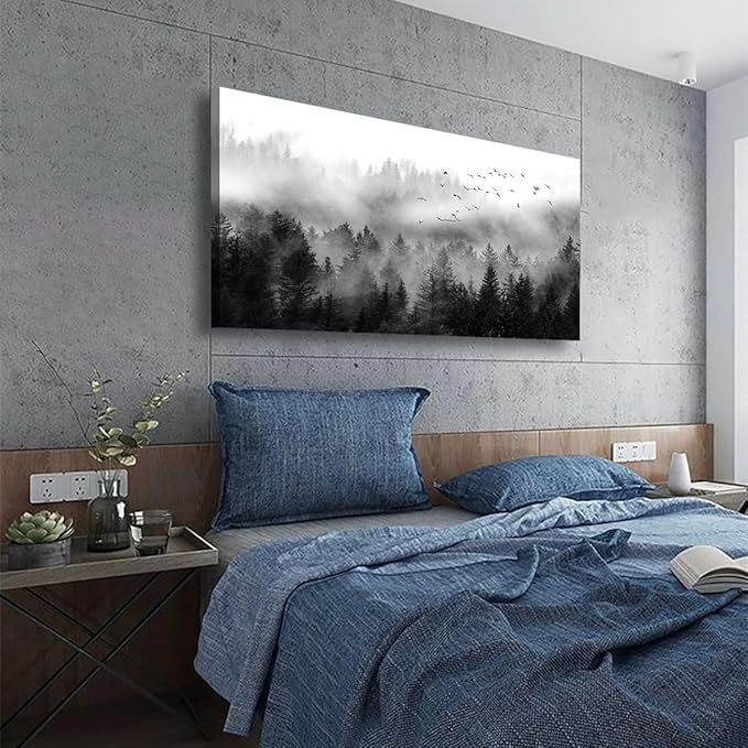 Canvas Wall Art for Living Room Black Bedroom Office Large Landscape Cloud Fog Forest Wall Art Kitchen Nature Pictures Modern Wall Decor Mural Paintings Artwork 20 * 40inch