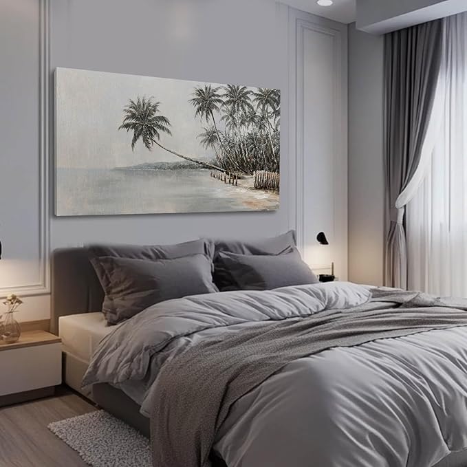GAIDUOMAI Palm Tree Wall Art Island Picture Wall Decor Mountain Canvas Art Seascape Painting for Living Room Office Hotel Wall Hanging Decor 24x48 Inch
