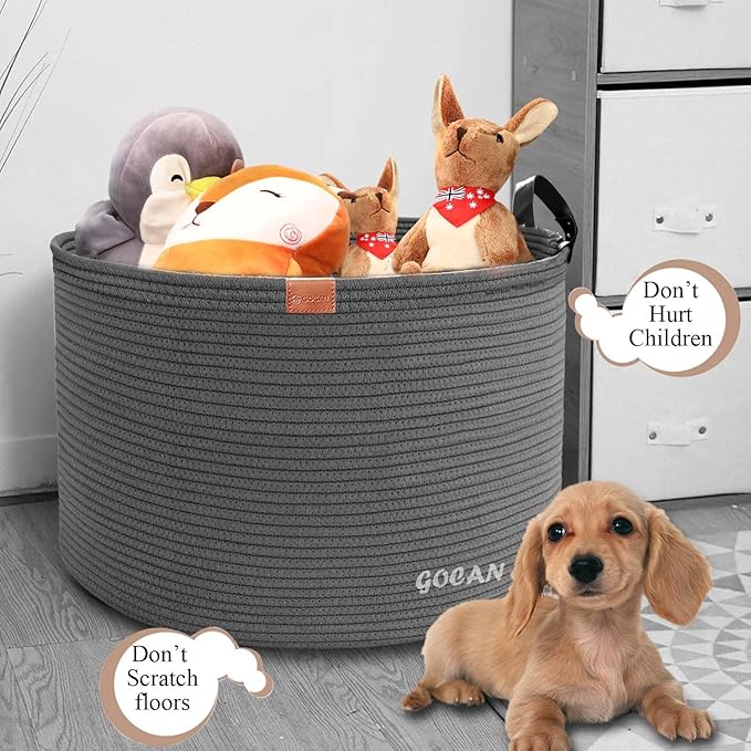 Extra Large Storage Laundry Basket 22" X 22"X 14" Cotton Rope Woven Basket for Blanket Basket with Handles for Living Room Toys Storage XXXL (Dull grey)