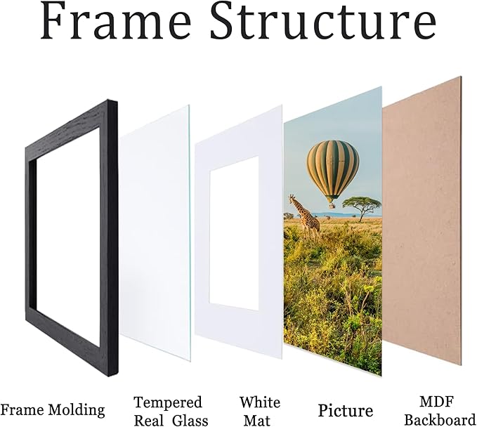 Picture Frame 4x6 with mat 3.5x5 Modern Style Wood Composite Frames set of 12-black textured frame with Tempered glass Table or wall mounted display picture frame for home decor