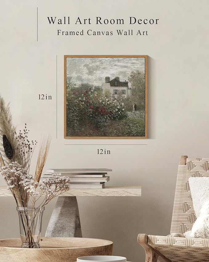 InSimSea Square Framed Canvas Wall Art, Home Decor Monet Flower Garden Wall Art Prints, Vintage Oil Paintings Room Decor, Desk Decor, Wall Decor for Living Room Bedroom Kitchen Office 12"x12"