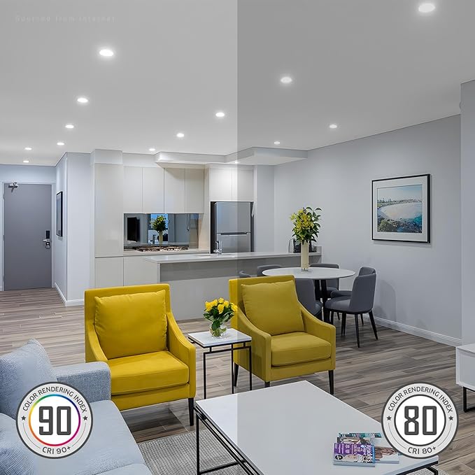 TORCHSTAR 12-Pack 5CCT 6 Inch Ultra-Thin LED Recessed Lighting with Junction Box, CRI90, Aluminum, 2700K3000K3500K4000K5000K, 5%-100% Dimmable Slim Recessed Downlight, 12W 1000LM, ETL & ES