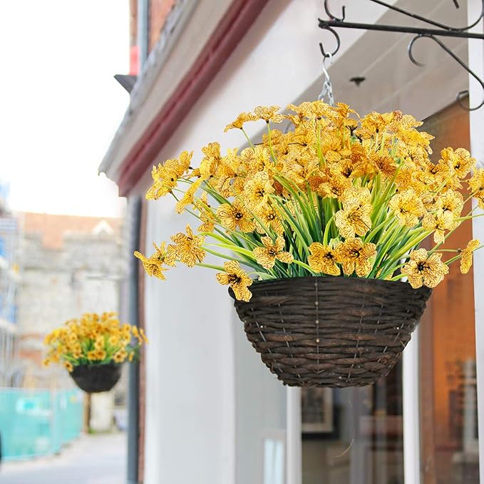 30 Bundles Artificial Flowers Outdoor UV Resistant Fake Flowers No Fade Faux Plastic Plants Garden Porch Window Box Decorating (Yellow)