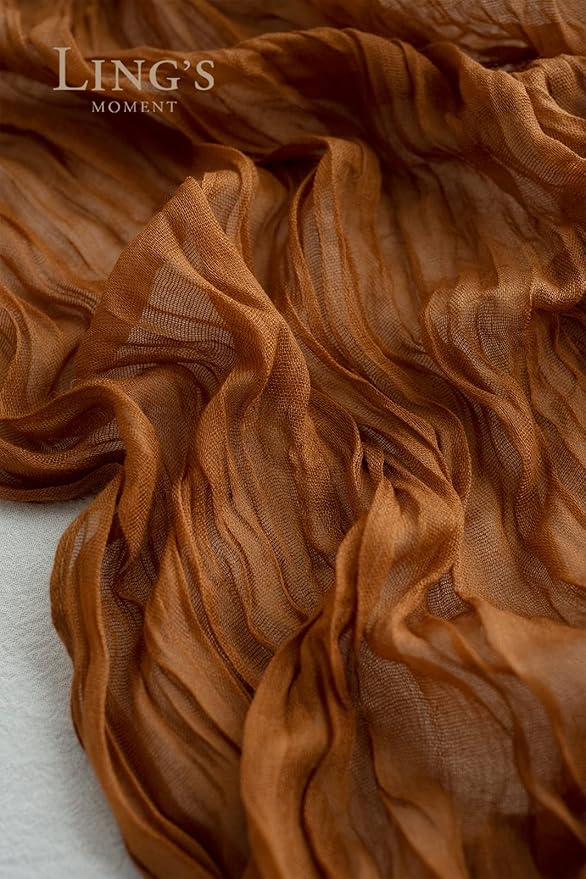 Ling's Moment 14Ft Brown Terracotta Table Runner Cheesecloth Gauze Semi-Sheer Burnt Orange Tablecloth for Wedding Party Bridal Shower Boho Table Decor