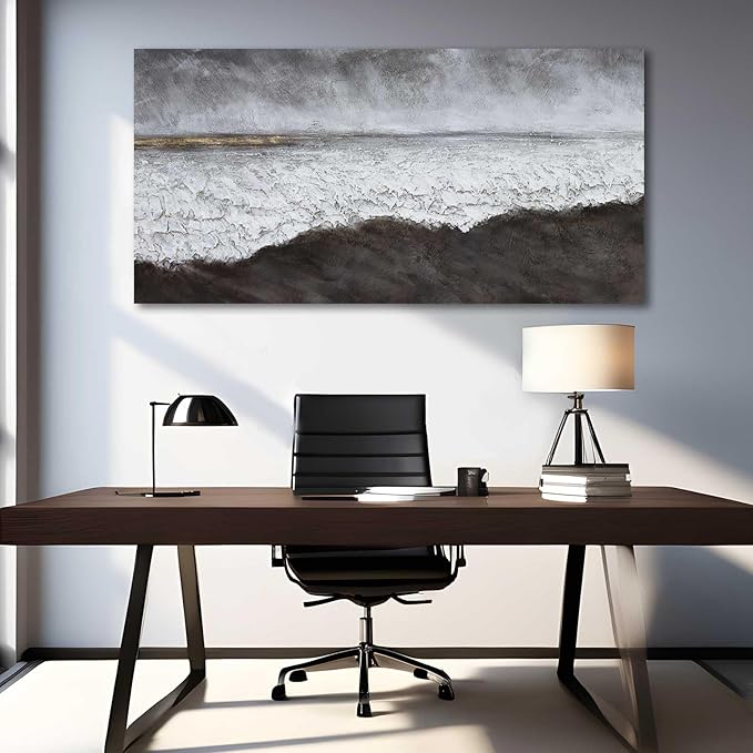 XIANSHOU Living Room Wall Decor Black Abstract Wall Art White Painting Contemporary Wall Art Canvas Picture Decorations for Bedroom Dining Room Office 24x48 in