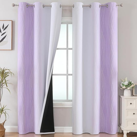 Estelar Textiler Lilac and Greyish White Room Darkening Blackout Curtains 84 Inches Long for Living Room, Thermal Insulated Ombre Light Blocking Grommet Blackout Drapes for Bedroom, 42Wx84L, 2 Panels