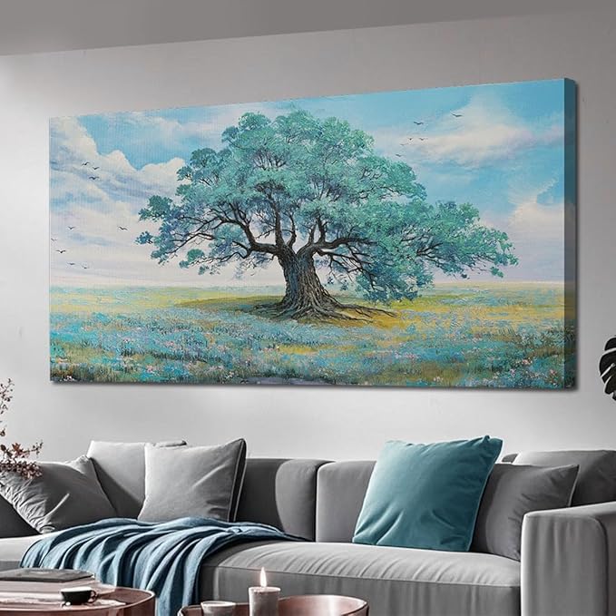 Ardemy Landscape Wall Art Canvas for Living Room Green Teal Tree Scenery Painting Bedroom Nature Picture Artwork Framed Dining Room Kitchen Home Office Wall Decor, Extra Large 58"x29"
