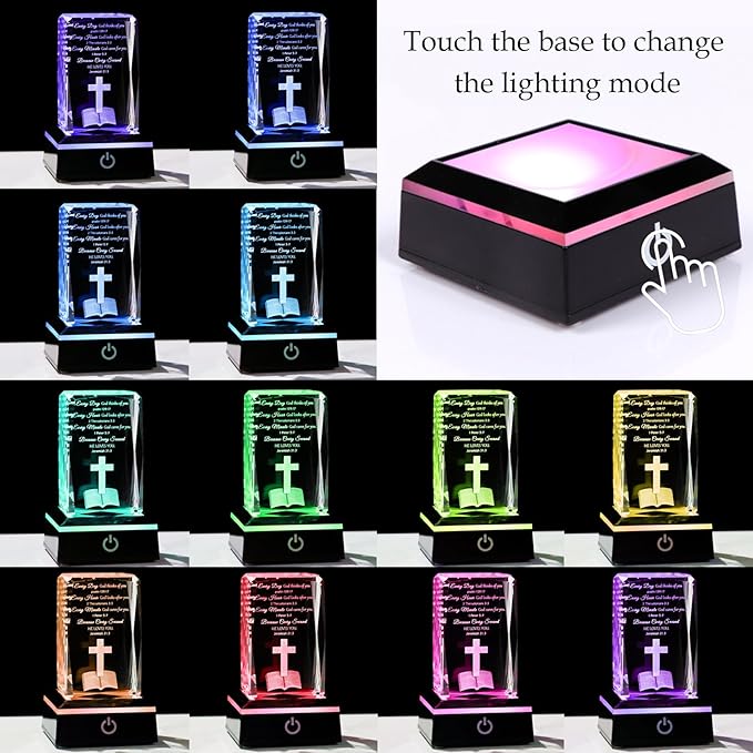 Movdyka 3D Crystal Christian Gifts for Women Men Inspirational Bible Verse Religious Keepsake with Colorful LED Night Light, Encouragement Spiritual Gifts for Women on Birthday Christmas
