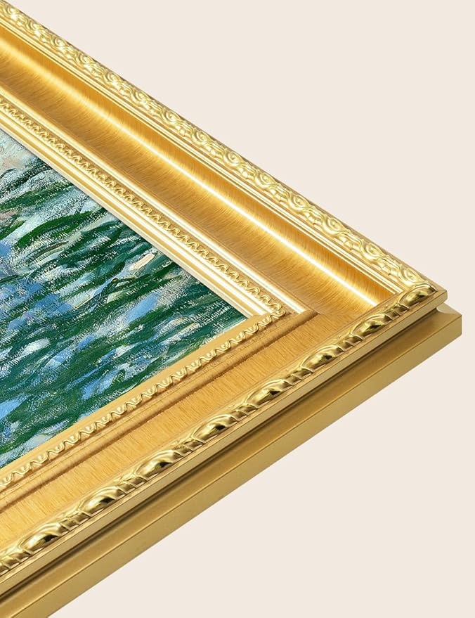 DECORARTS - Claude Monet Water Lilies 1916-1919 Giclee Print with Gold Solid Wood Frame, Impressionist Large Framed Wall Art, Ready to Hang, Framed Size 34.75x28.75, Made in USA