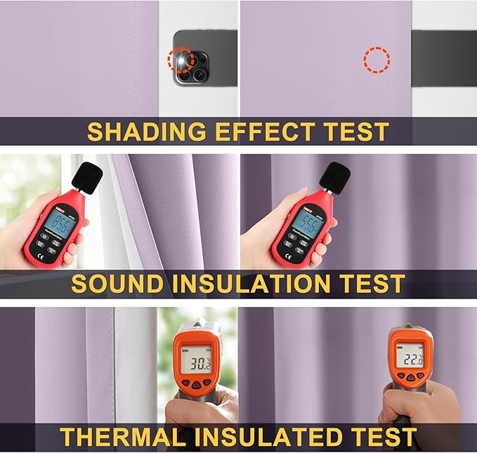 Yakamok 100% Blackout Curtain Panels 96 inches Cold and Light Blocking Drapes for Nursery, 2 Thick Layers Thermal Insulated Draperies (2 Pieces, 50 Wide Each Panel, Lilac Front with White Backing)