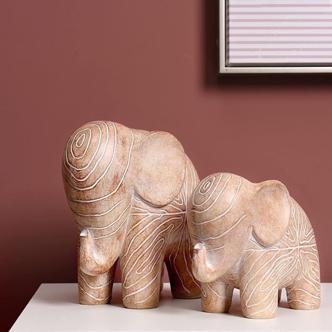 Elephant Statue, African Animal Decor, Wooden Elephant Gift for Women, Boho Decor for Living Room, Shelf, Office（1Pack, Big）
