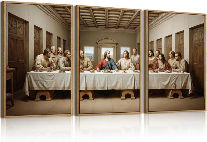 The Last Supper Wall Art Christian Wall Decor 16x24 Inch Framed Jesus Religious Painting Set of 3 for Living Room Bedroom Hallway