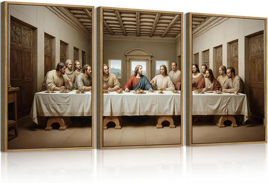 The Last Supper Wall Art Christian Wall Decor 16x24 Inch Framed Jesus Religious Painting Set of 3 for Living Room Bedroom Hallway