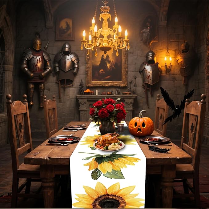 ANNA QUEEN Yellow Sunflower Table Runner 13 x 72 Inch for Dining Table,Floral Table Runner Fall Seasonal Autumn Kitchen Dining Table Decoration for Home Party Decor Thanksgiving Harvest