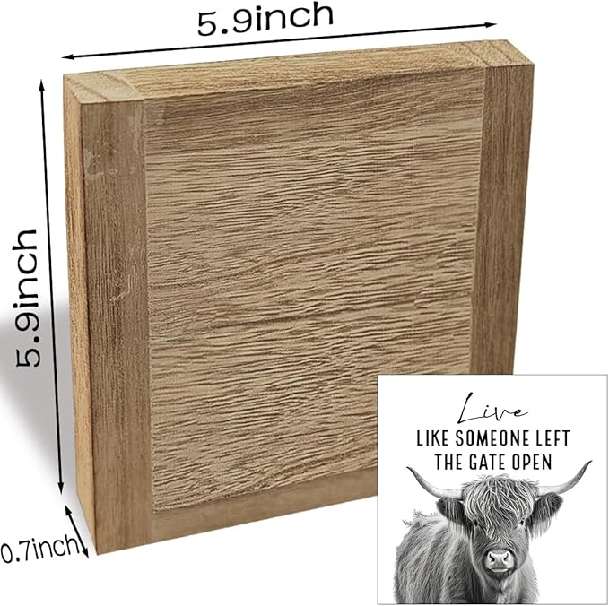 Vintage Decor, Funny Cows Wood Sign, Rustic Farmhouse Home, Decorative Signs - Live Like Someone Left The Gate Open, Tabletop Decor and Gift for Cow Lovers 5.9×5.9×0.7inch