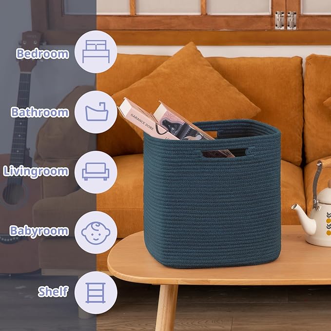 OIAHOMY Storage Cubes, 13 Inch Cube Storage Organizer, Collapsible Storage Bins, Baskets for Organizing, Storage Bins for Shelves-Blue, 2-PACK