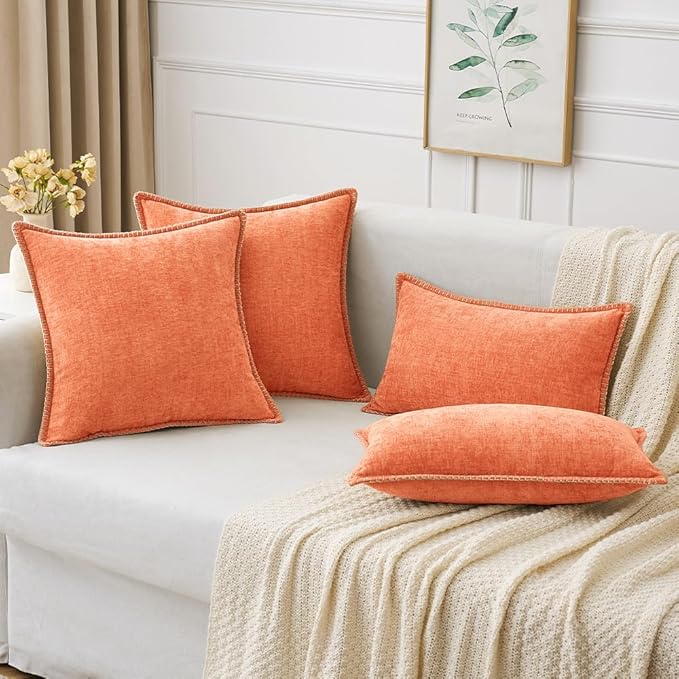 MIULEE Pack of 2 Couch Throw Pillow Covers 18x18 Inch Coral Red Farmhouse Decorative Pillow Covers with Stitched Edge Soft Chenille Solid Dyed Pillow Covers for Sofa Bed Living Room