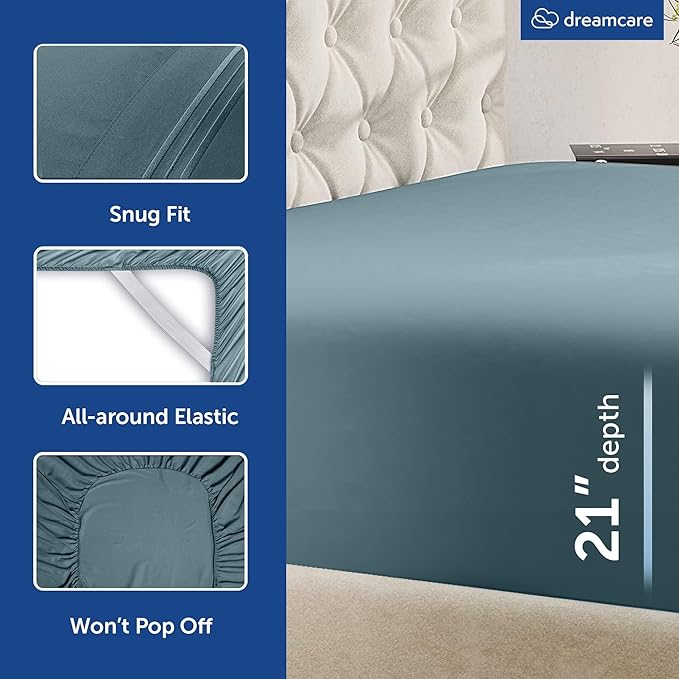 DREAMCARE King Size Sheets Set – 6 pcs Cooling Bed Sheets – up to 21” Deep Pocket King Sheet Set – 2500 Supreme Collection – Extra Soft 100% Brushed Microfiber Hotel Luxury with Side Pocket – M Blue