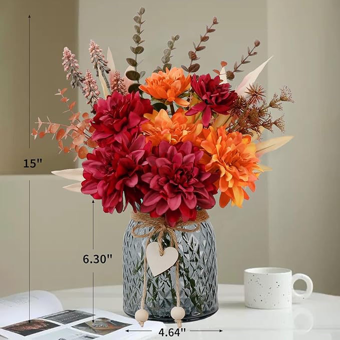 Leftover Fake Fall Flowers in Vase,Faux Flowers in Vase,Fall Floral Arrangement,Fall Centerpieces for Tables,Artificial Flowers,Kitchen Decor,Coffee Table Decor