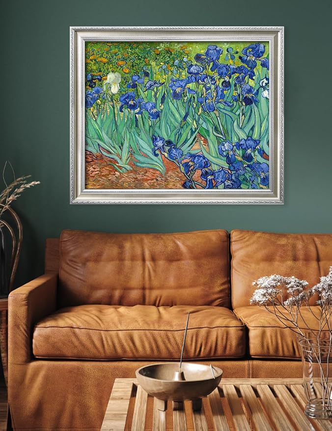 DECORARTS - Irises in the Garden by Vincent van Gogh, Museum-Quality Giclee Canvas Print with Silver Solid Wood Frame, 34.75 x 28.75 in, Ready to Hang, Made in USA