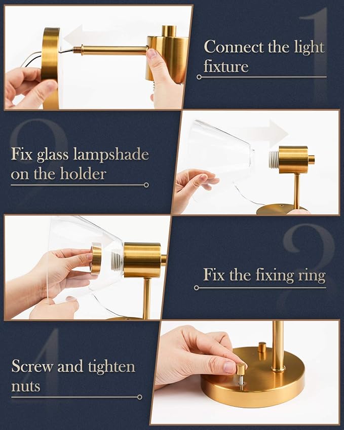 LMS Gold Bathroom Vanity Light Fixtures, 2 Light Bathroom Light Fixtures with Clear Glass Shade, LMS-100