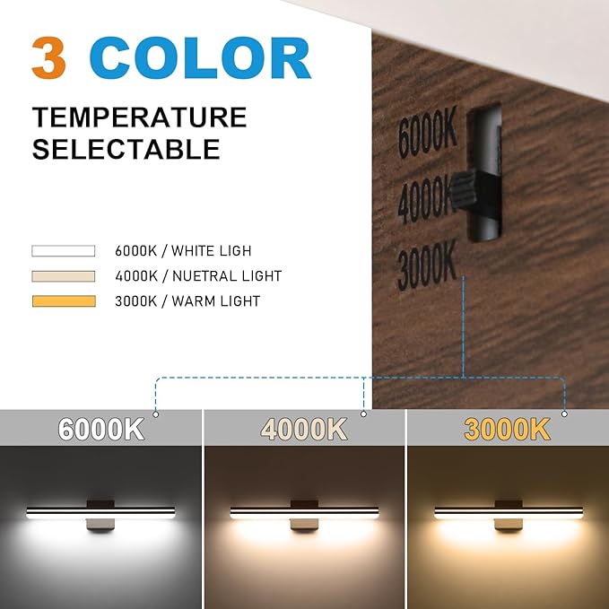 SineRise LED Modern Bathroom Vanity Light Fixtures (24-Inch, 3000K/4000K/6000K, Dimmable), Brown Wood Painted Modern Acrylic Bathroom Wall Lighting Fixtures Over Mirror