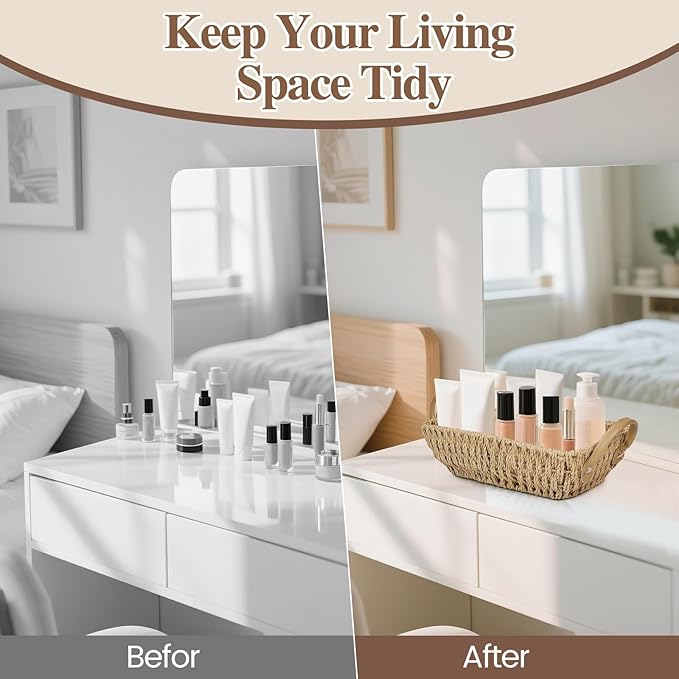 Paper Rope Woven Toilet Paper Basket, Small Wicker Storage Baskets for Organizing with Handles, Bedroom Decor Baskets Toilet Tank Shelf Storage Bins, 1pc Natural