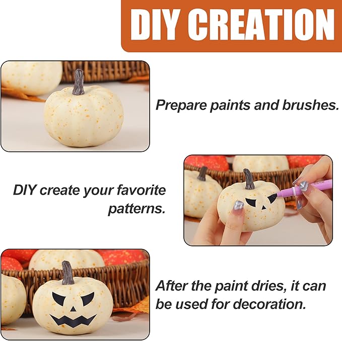 16PCS Realistic Mini Pumpkin Decor,Fall Decor with Pumpkins Maple Leaves, Artificial Pumpkin Decor for Autumn Filler, Realistic Pumpkin Decorations for Halloween Thanksgiving Fall Home Decor