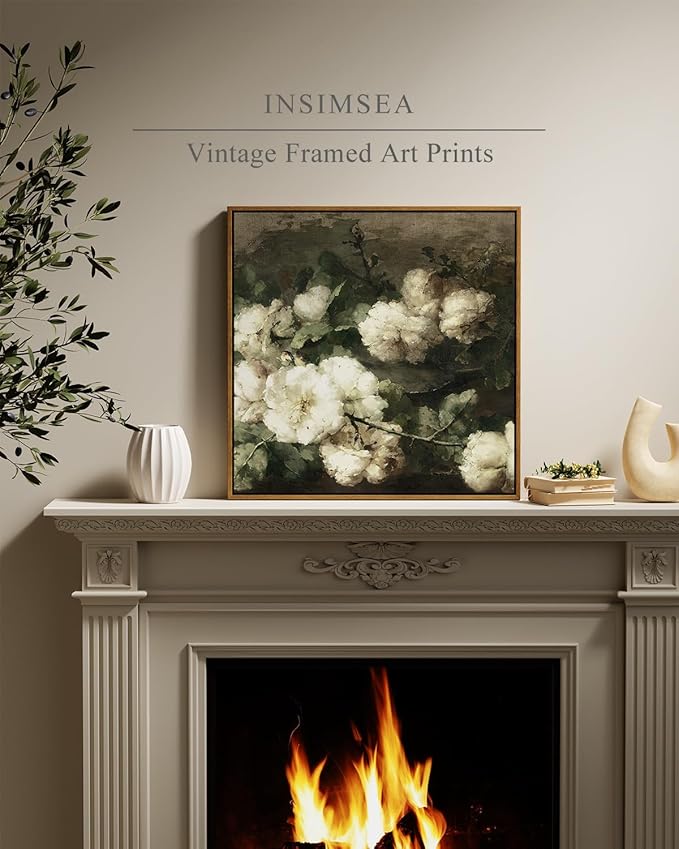 InSimSea Square Framed Canvas Wall Art, Vintage Floral Rustic Roses Flower Wall Art Prints for Living Room, Flowers Pictures for Bedroom Living Room Aesthetic Home Decor 20"x20"