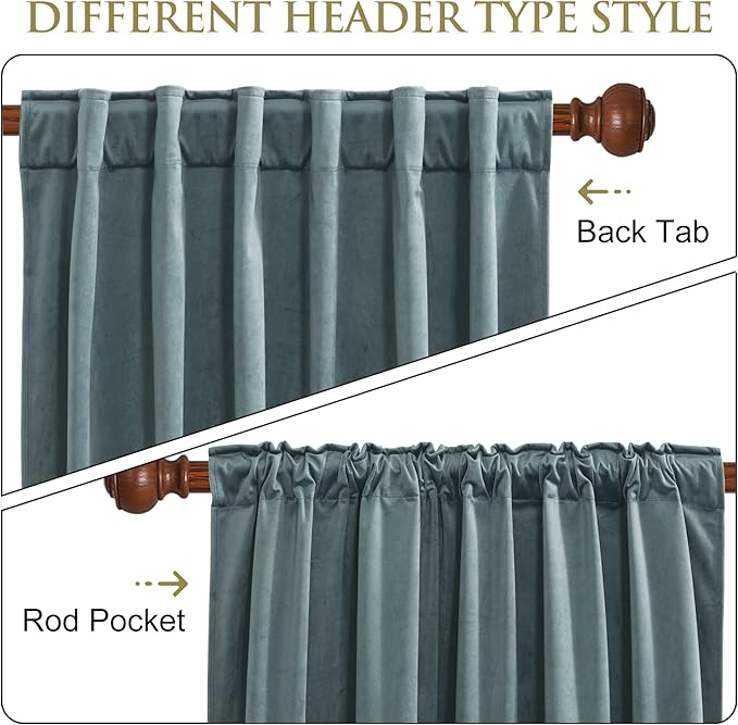 StangH Stone Blue Curtains 94 inches Long Velvet Thermal Privacy Protect Window Door Drapes, Back Tab Noise Reducing Panels for Bedroom Spaces/Boys, W52 x L94, 2 Panels