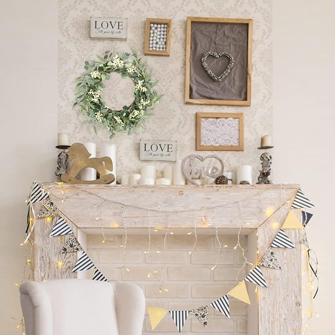 Pinkpum 16'' Eucalyptus Wreath for Front Door, Porch, Window - Green Decor for Home, Farmhouse - Spring, Summer, Fall, All Seasons