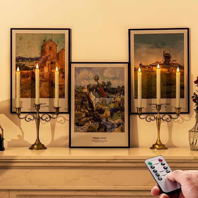 Homemory 6 Pcs Flameless Taper Candles with Remote Timer and Dimmer, LED Candle Sticks with Flickering Light, Ivory Battery Operated Window Candles, 9.6 Inches for Wedding Home Indoor Decoration