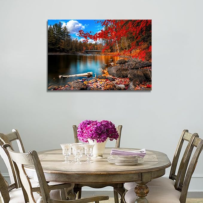 DZL Art S72681 Canvas Wall Art Canvas Artwork Lake Mountain Red Maple Leaf National Park Nature Pictures for Living Room Bedroom Office Wall Decor Home Decoration