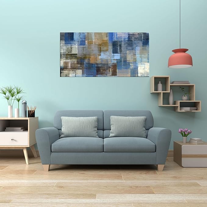 DZL Art A74862 Large Abstract Wall Art Grey and Blue Canvas Prints Painting Framed wall art Canvas Wall Art for living Room Bedroom and Office Home Decor Artwork