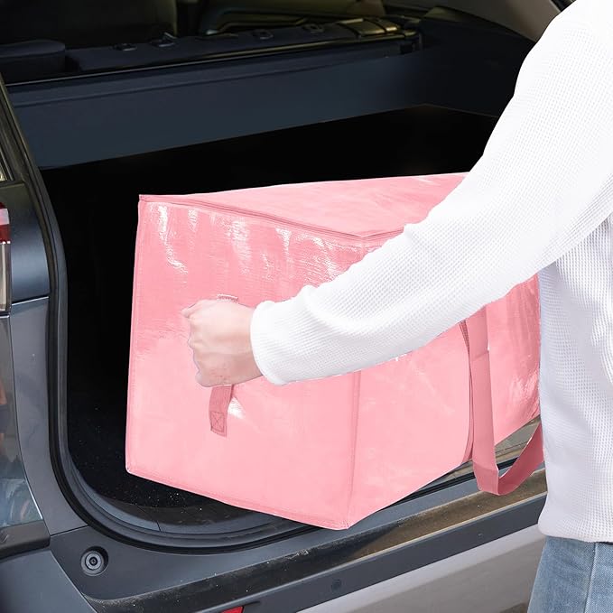 TICONN 6 Pack Extra Large Moving Bags with Zippers & Carrying Handles, Heavy-Duty Storage Tote Moving Boxes for Space Saving (6 Pack, Coral)