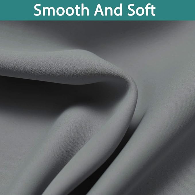 Yakamok Soft and Smooth Full Shading Curtains, 100% Blackout Curtains for Bedroom, 2 Thick Layers Thermal Insulated Drapes with Black Liners (52Wx63L, Grey, One Pair)