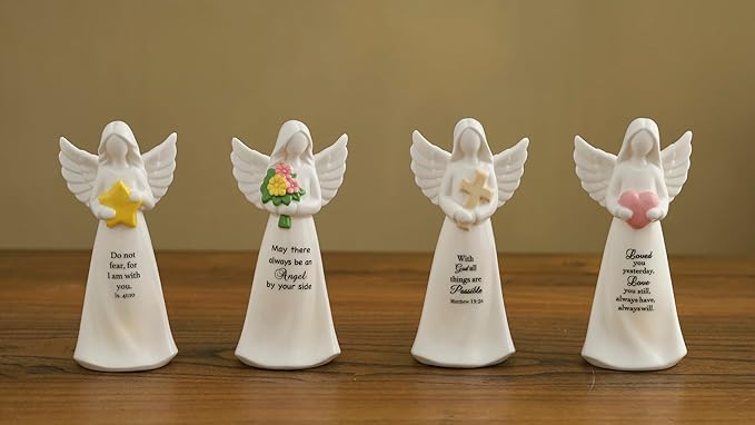 ADAVAS.Y&G Porcelain Angel Hold Star Collectible Figurines Guardian Angel Statue Lighted up Angel Night Light Angel lamp with DIY Bible Verse Do not Fear for I am with You 7inch High