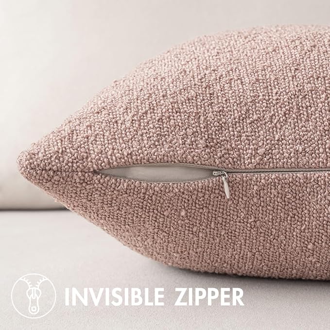MIULEE 18x18 Inch Decorative Pillow Covers for Couch Bed Set of 2 Textured Boucle Neutral Throw Pillows Pink Accent Solid Cushion Pillowcase Cozy Soft Sofa Livingroom Home Decor