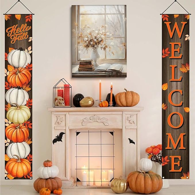 Framed Fall Decor Canvas Print Posters Vintage Light Academia Wall Art Autumn Painting Cozy Fall Autumn Leaves Home Decor 20x30 framed