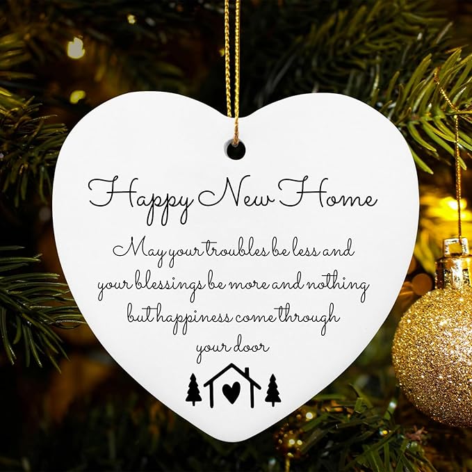 House Warming Gifts New Home 2025 - Happy New Home Ornament - Housewarming Gifts for New House, Newlywed, Married, Couple, Mr, Mrs, Him, Her - Heart Hanging Plaque