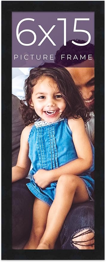 6x15 Frame Black Real Wood Picture Frame Width 0.75 Inches | Interior Frame Depth 0.5 Inches | Noir Classique Mid Century Photo Frame Complete with UV Acrylic, Foam Board Backing & Hanging Hardware