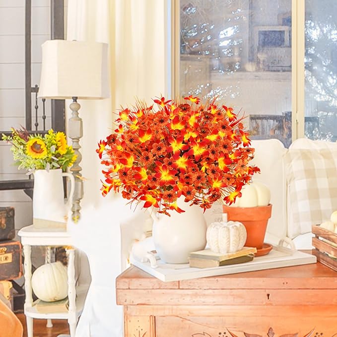 24 Pcs Fake Fall Flowers for Outdoors UV Resistant Artificial Fall Flowers Faux Fall Plants Decorations for Outside Home Porch Planter Patio Window Box Fall Decor