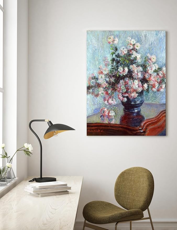 DECORARTS - Chrysanthemums by Claude Monet, Museum-Quality Giclee Canvas Print, Wall Art Reproduction, 30" W x 40" H, Made in USA